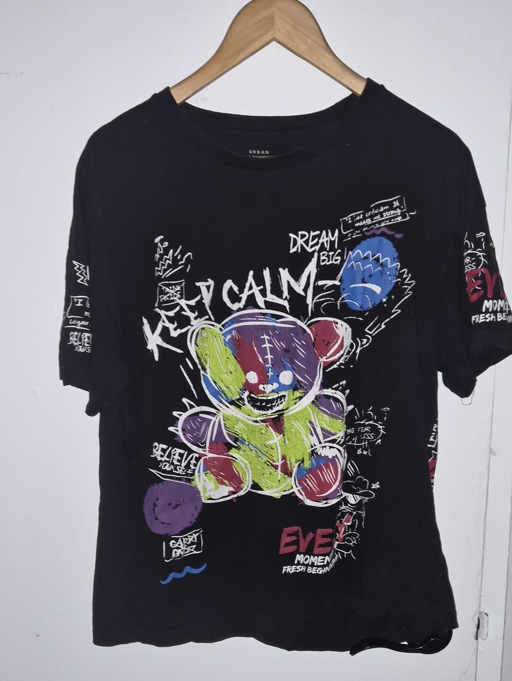 Urban Outfitters Black Tee with Multicolor Teddy Bear Graphic